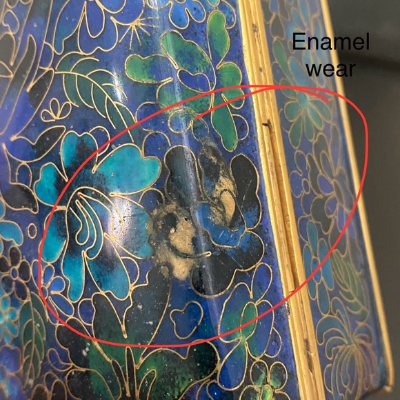 Vintage Chinese Cloisonne Blue Enamel Floral Hinged Trinket Box - Picture 16 of 16